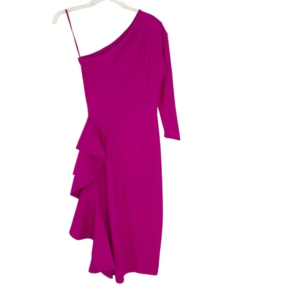 CHIARA BONI LA PETITE ROBE Sia One-Shoulder Ruffle Dress Magenta Pink Size 4 NWT - Picture 4 of 11